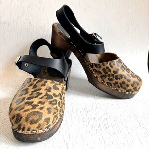 LOTTA STOCKHOLM Highwood high heel maryjane brown strap leopard clogs 39 8.5